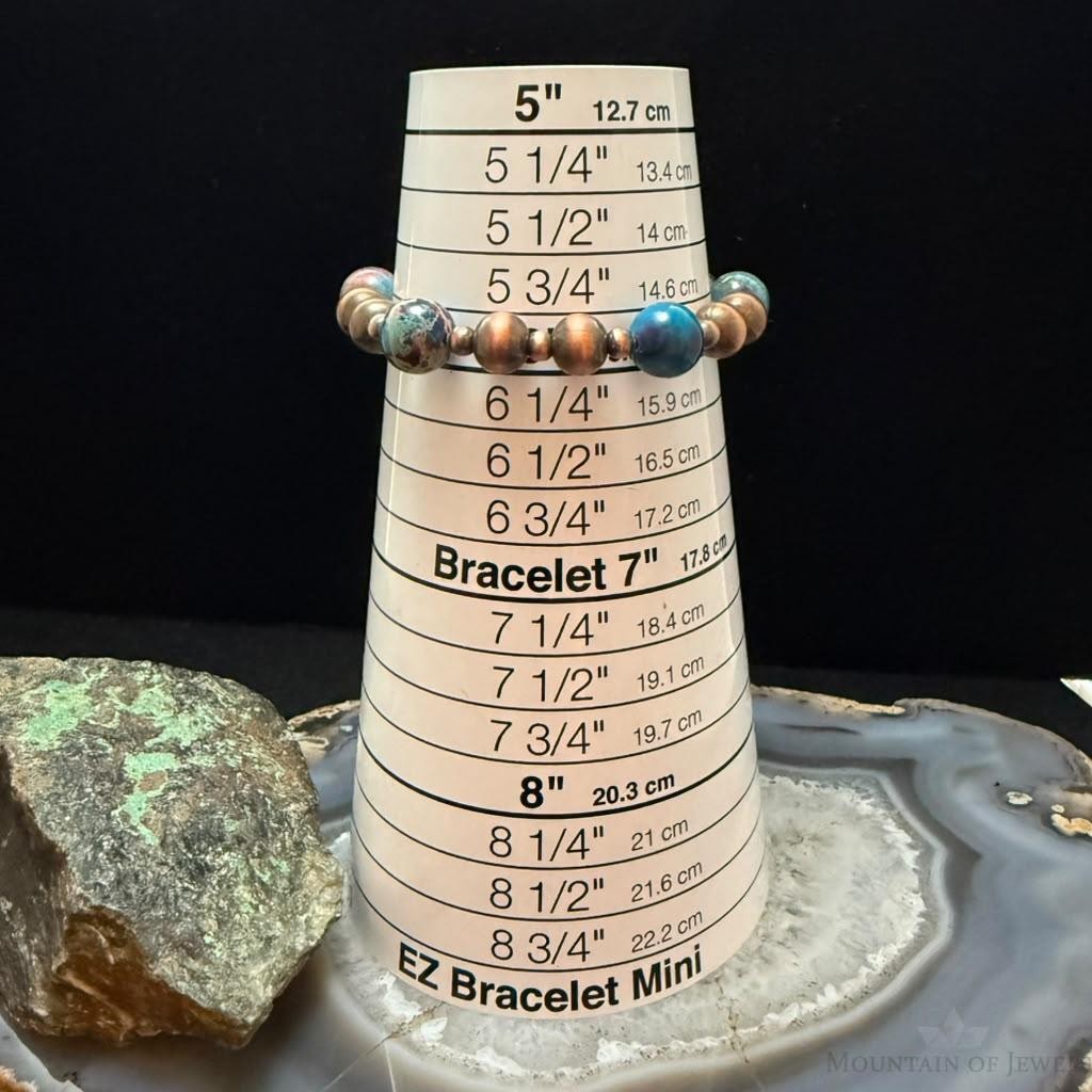 Southwestern Style 4-8mm Copper Navajo Pearl Beads &10mm Jasper Stretch Bracelet For Women
