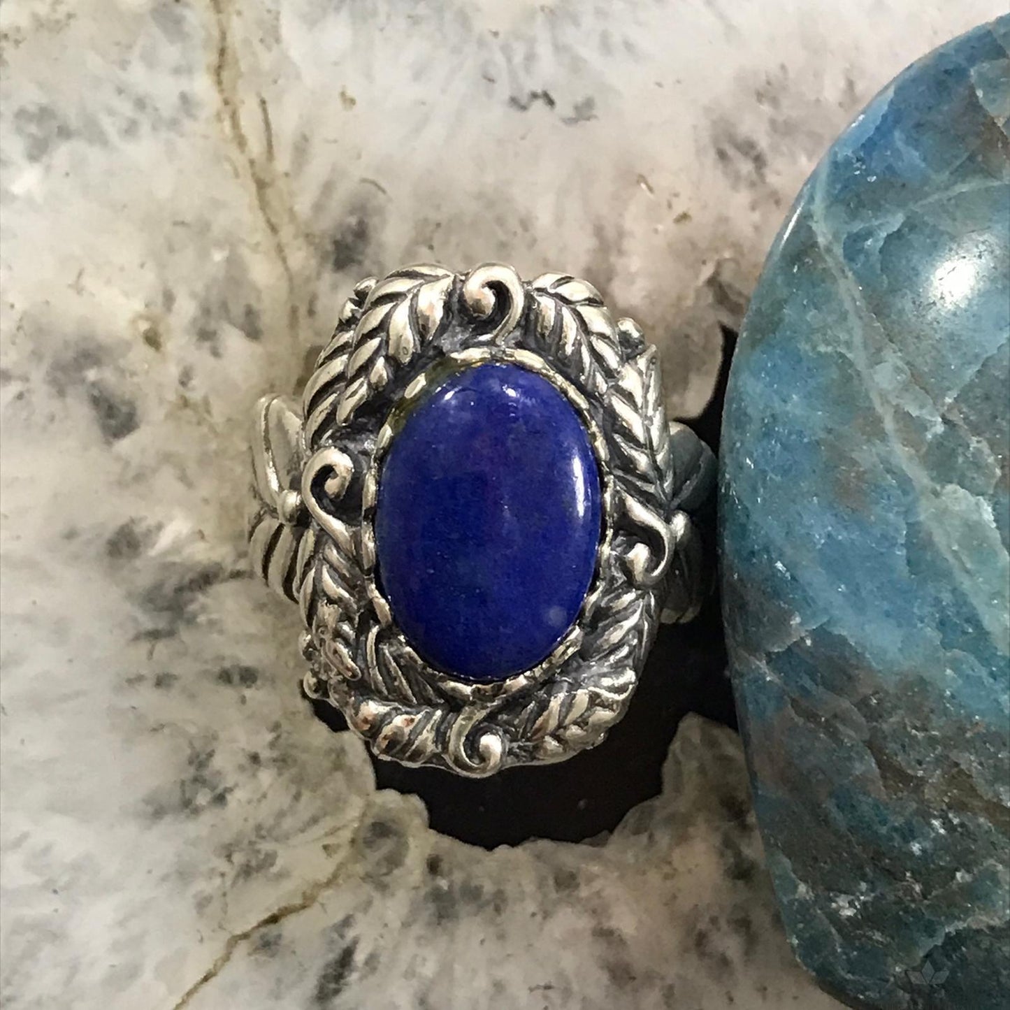 Carolyn Pollack Sterling Silver Oval Lapis Decorated Ring Size 10 For Women