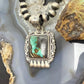 Sterling Silver Southwestern Style Square Blackjack Turquoise Decorated Pendant