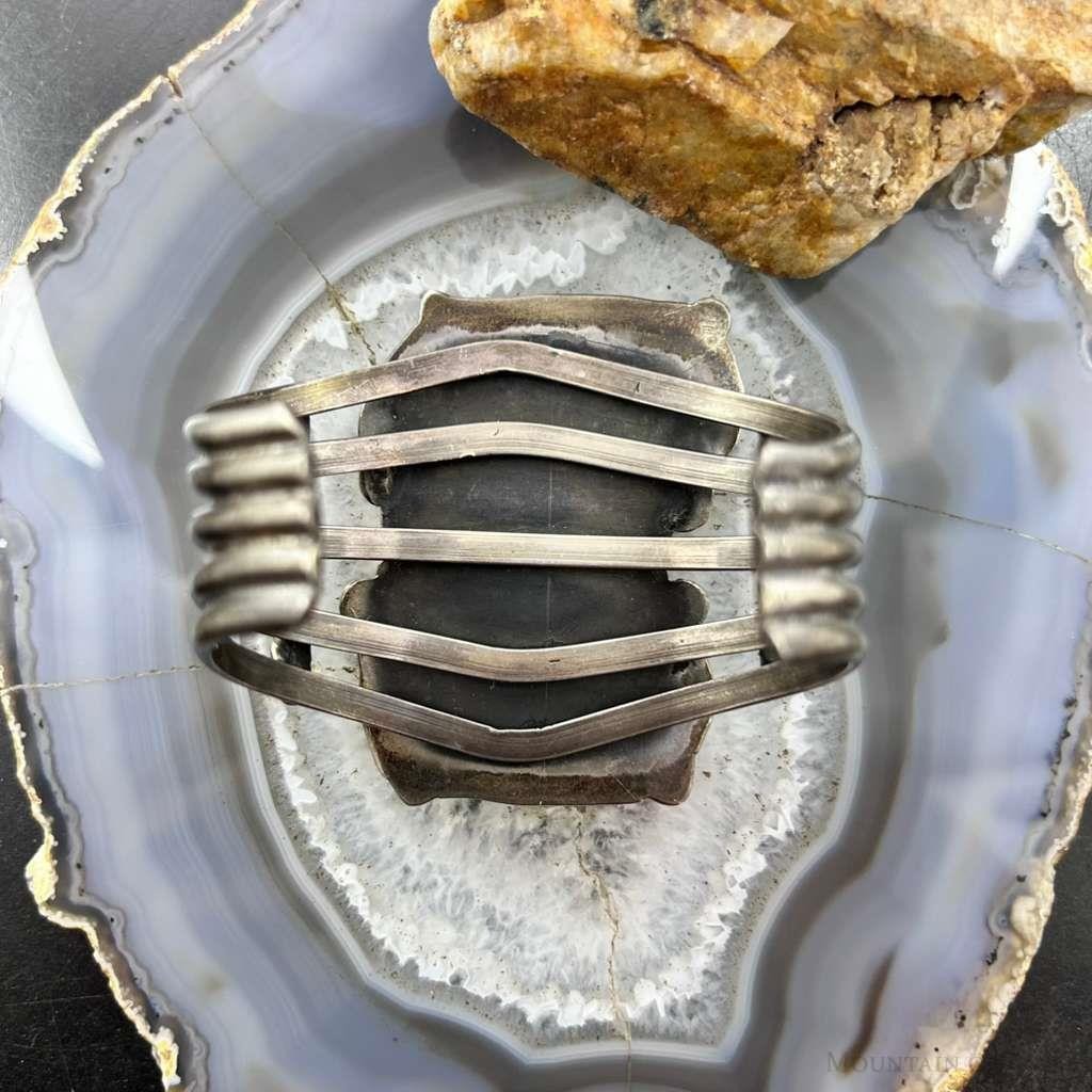 Vintage Native American Silver 2 Large Blue Diamond Turquoise Bracelet For Women