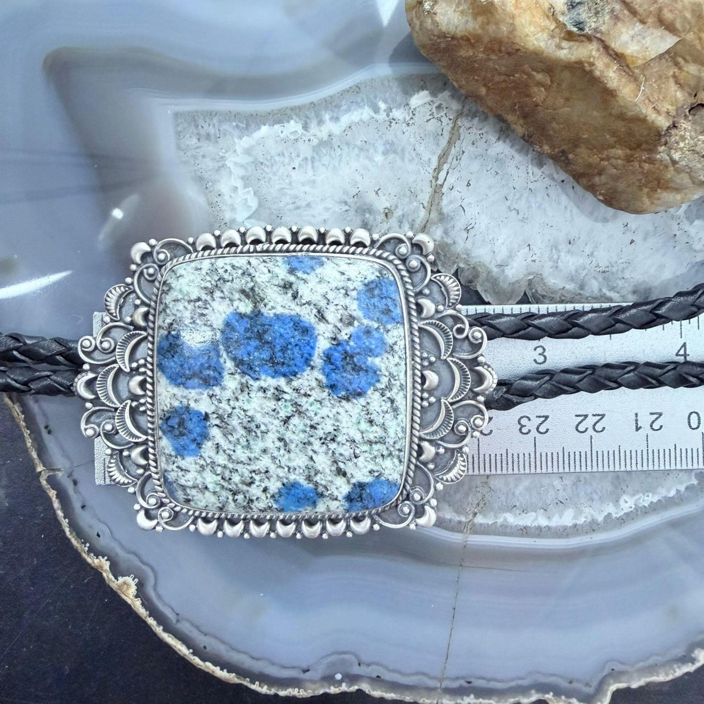 Sterling Silver Southwestern Style Large Square K2 Jasper Bolo Tie For Men