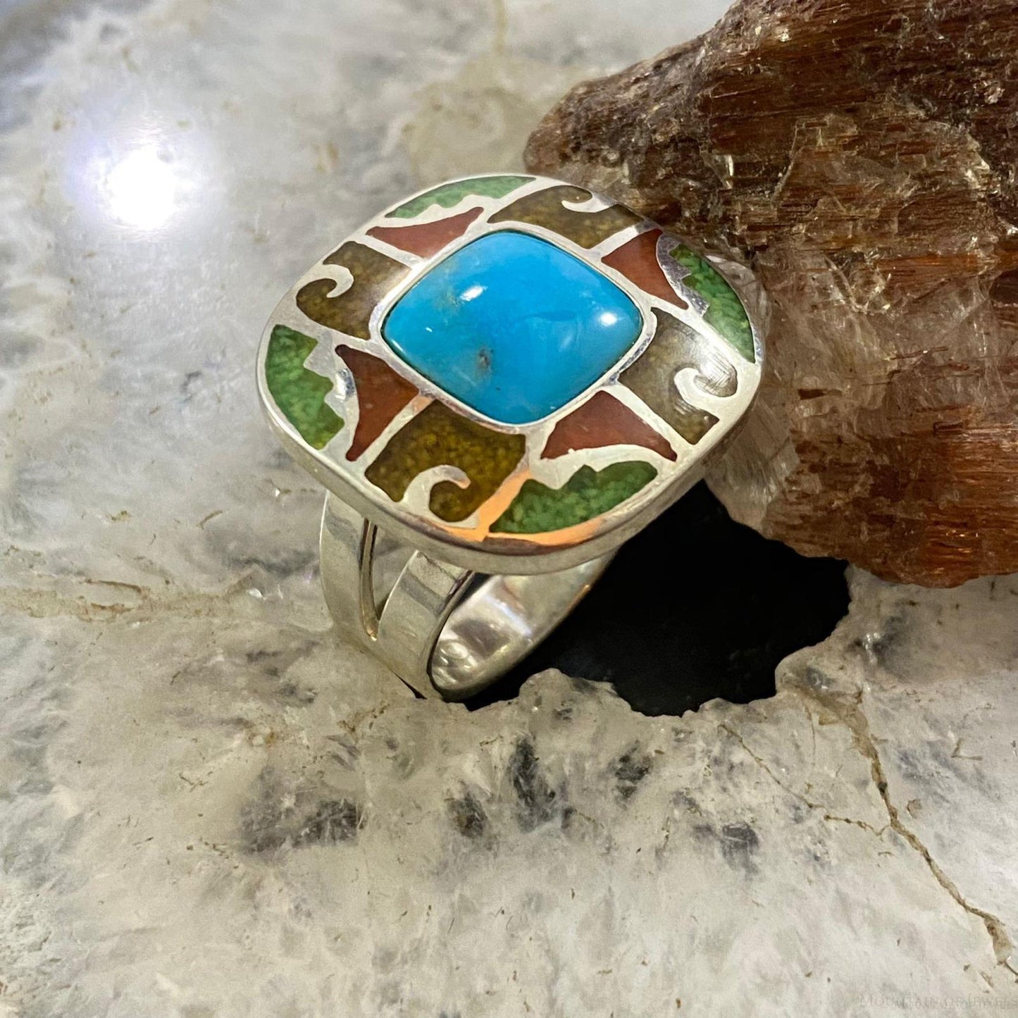Carolyn Pollack Southwestern Style Sterling Silver Multistone Chip Inlay Mosaic Ring For Women