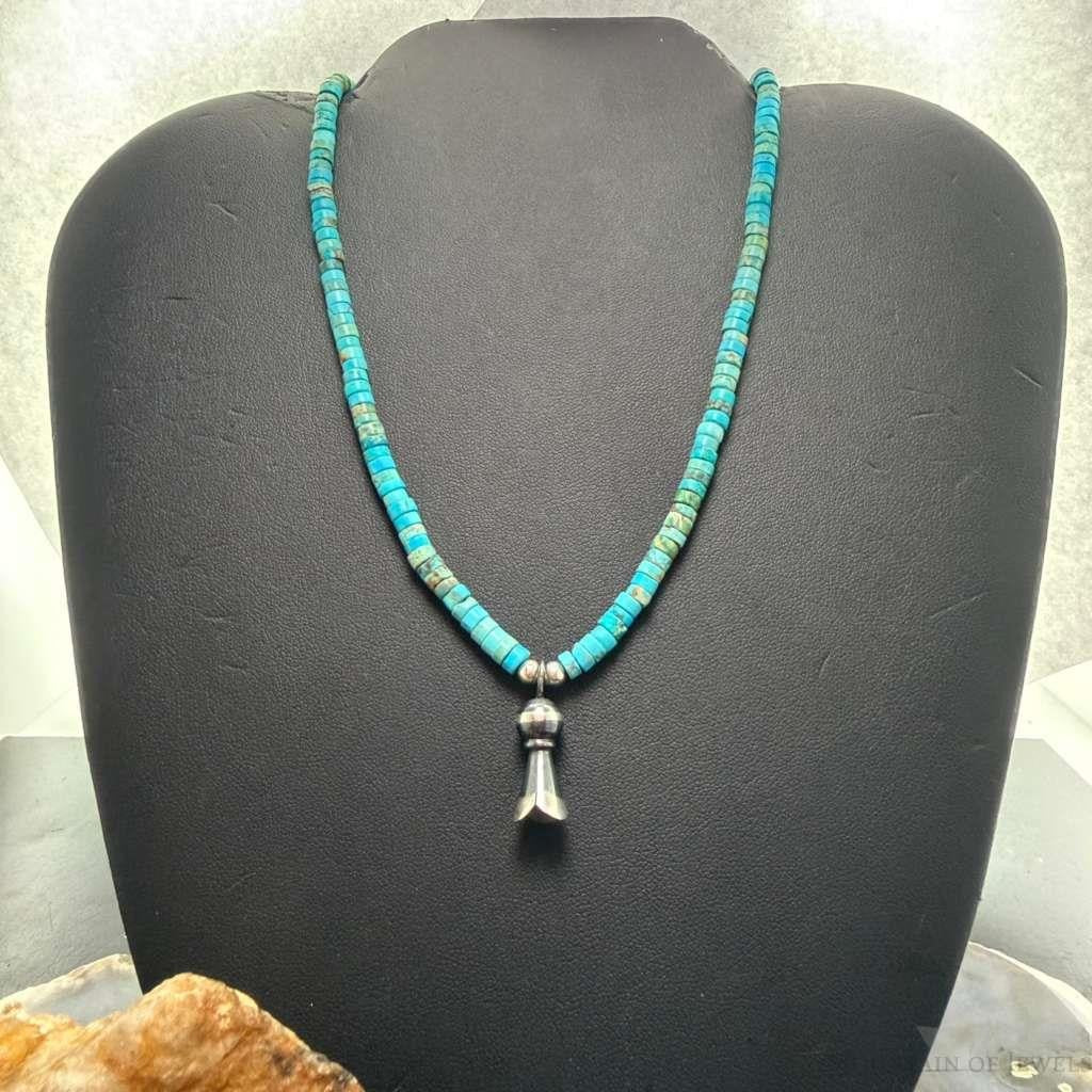Sterling Silver Turquoise & Navajo Pearl Beads With Squash Blossom Necklace