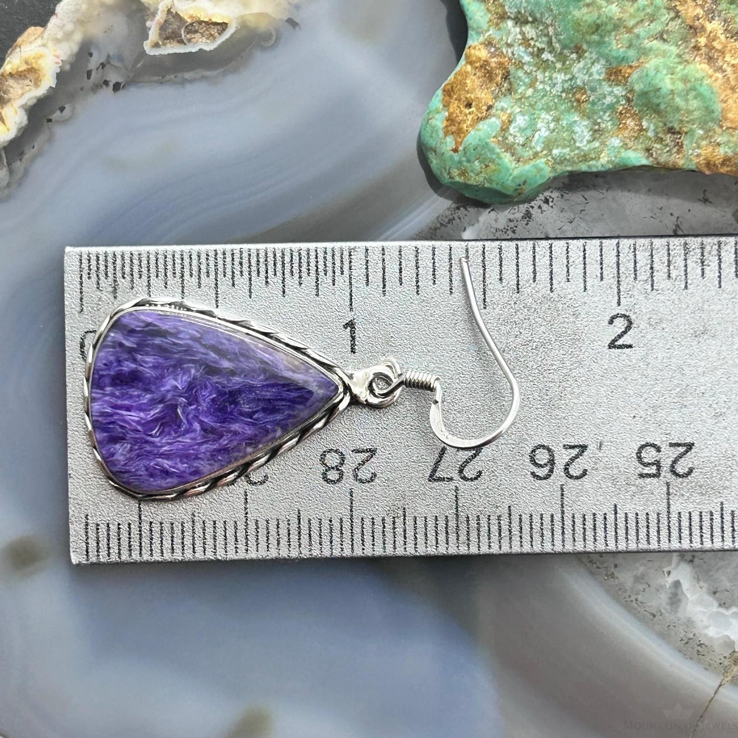 Sterling Silver Southwestern Style Teardrop Charoite Dangle Earrings For Women