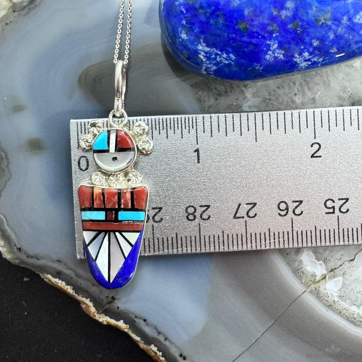 Ola Eriacho Sterling Silver Multistone Inlay Sunface Kachina Pendant With 18" Chain