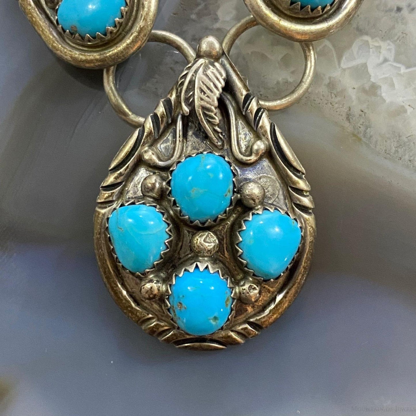 Vintage Native American Sterling Sleeping Beauty Turquoise Cluster 16" Necklace