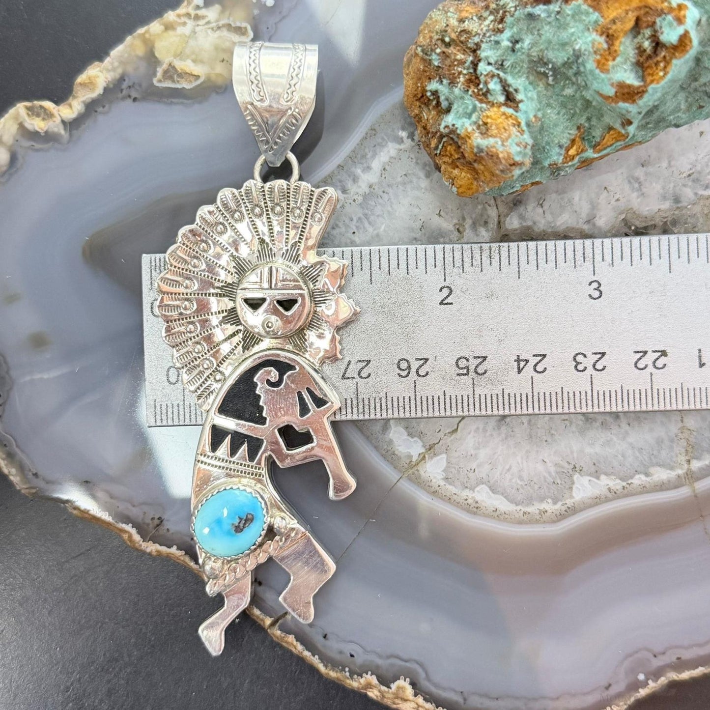 Alonzo Mariano Native American Sterling Silver Turquoise Unisex Kokopelli Kachina Dancer Pendant