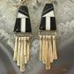 Vintage Native American Sterling Silver Onyx & MOP Inlay Dangle Earrings For Women