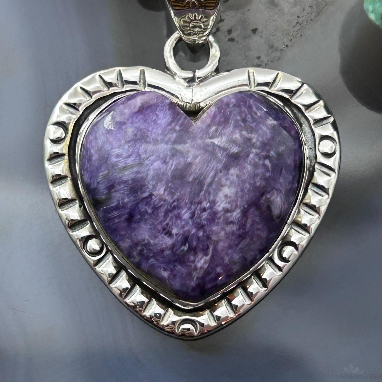 Sterling Silver Southwestern Style Charoite Decorated Heart Pendant For Women #2