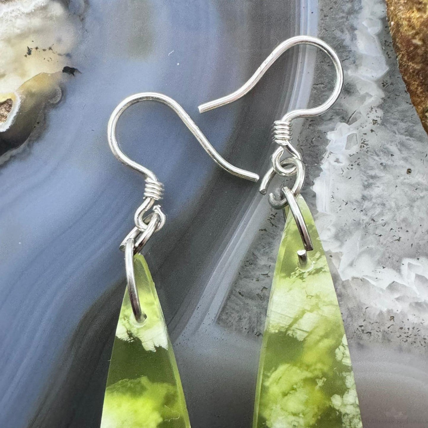 Sterling Silver Triangle Vesuvianite Slab Dangle Earrings For Women #236