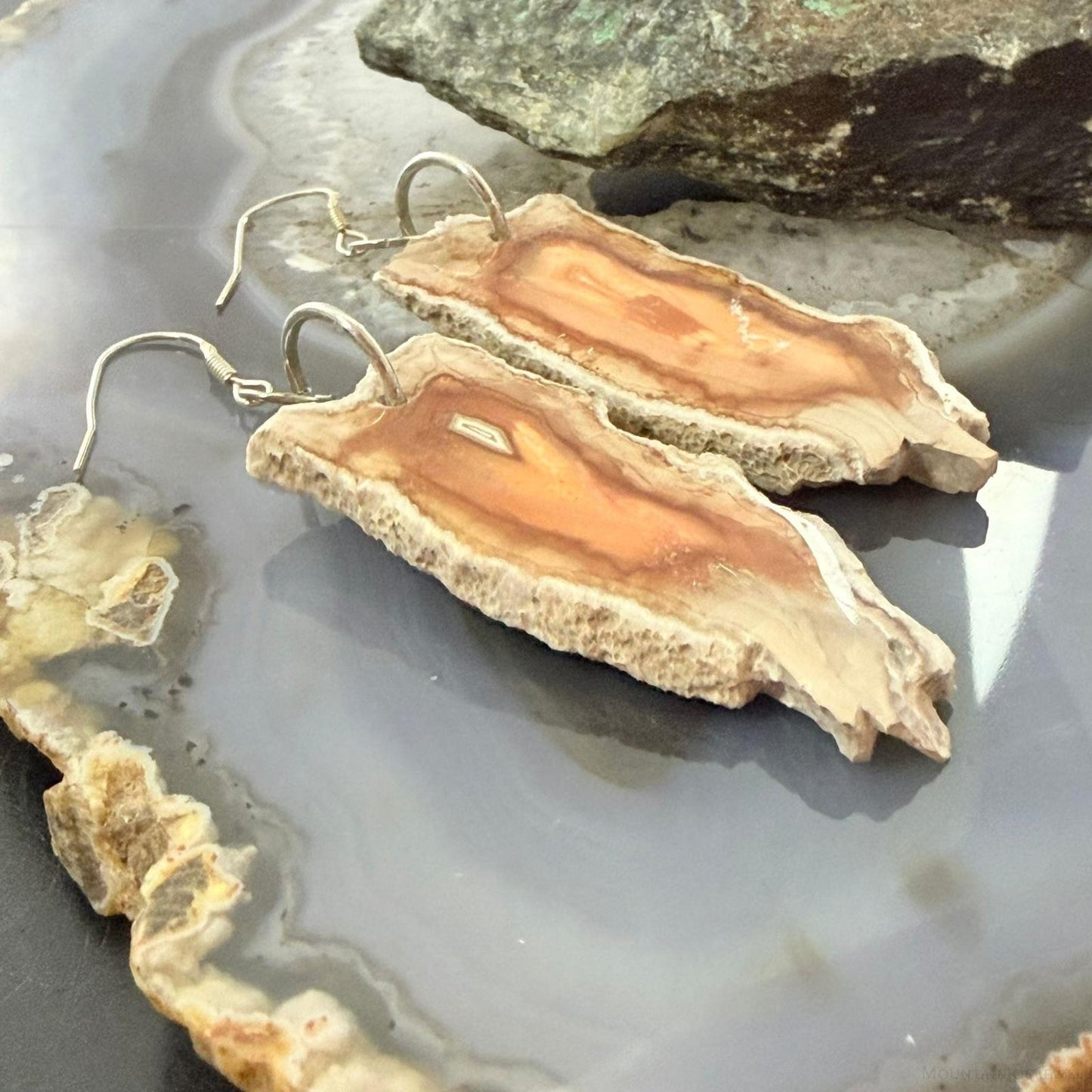 Sterling Silver Agate Slab Dangle Earrings For Women #405