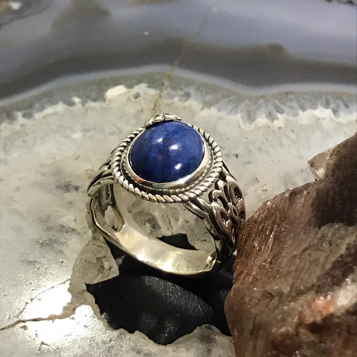 Carolyn Pollack Sterling Silver Oval Lapis Decorated Ring Size 9 For Women