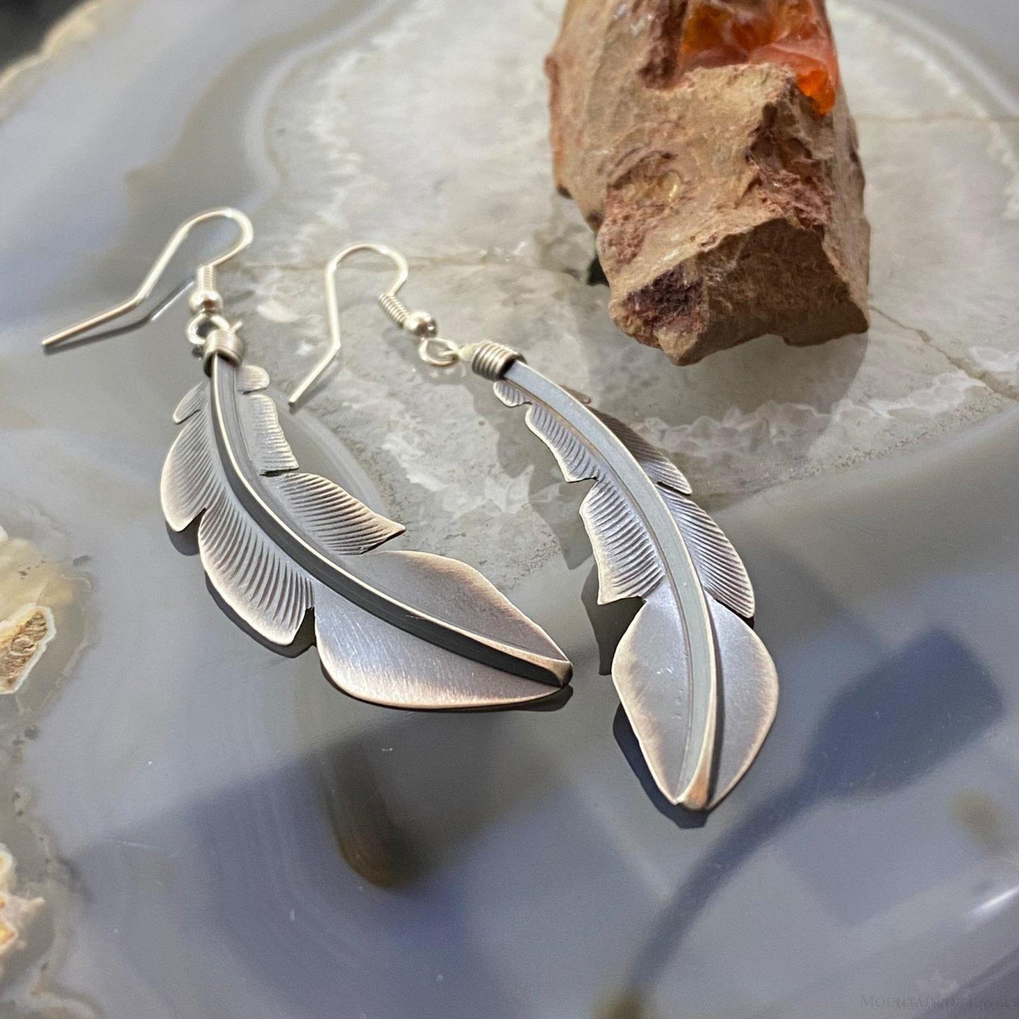 Billy Long Native American Sterling Silver Feather Dangle Earrings For Women