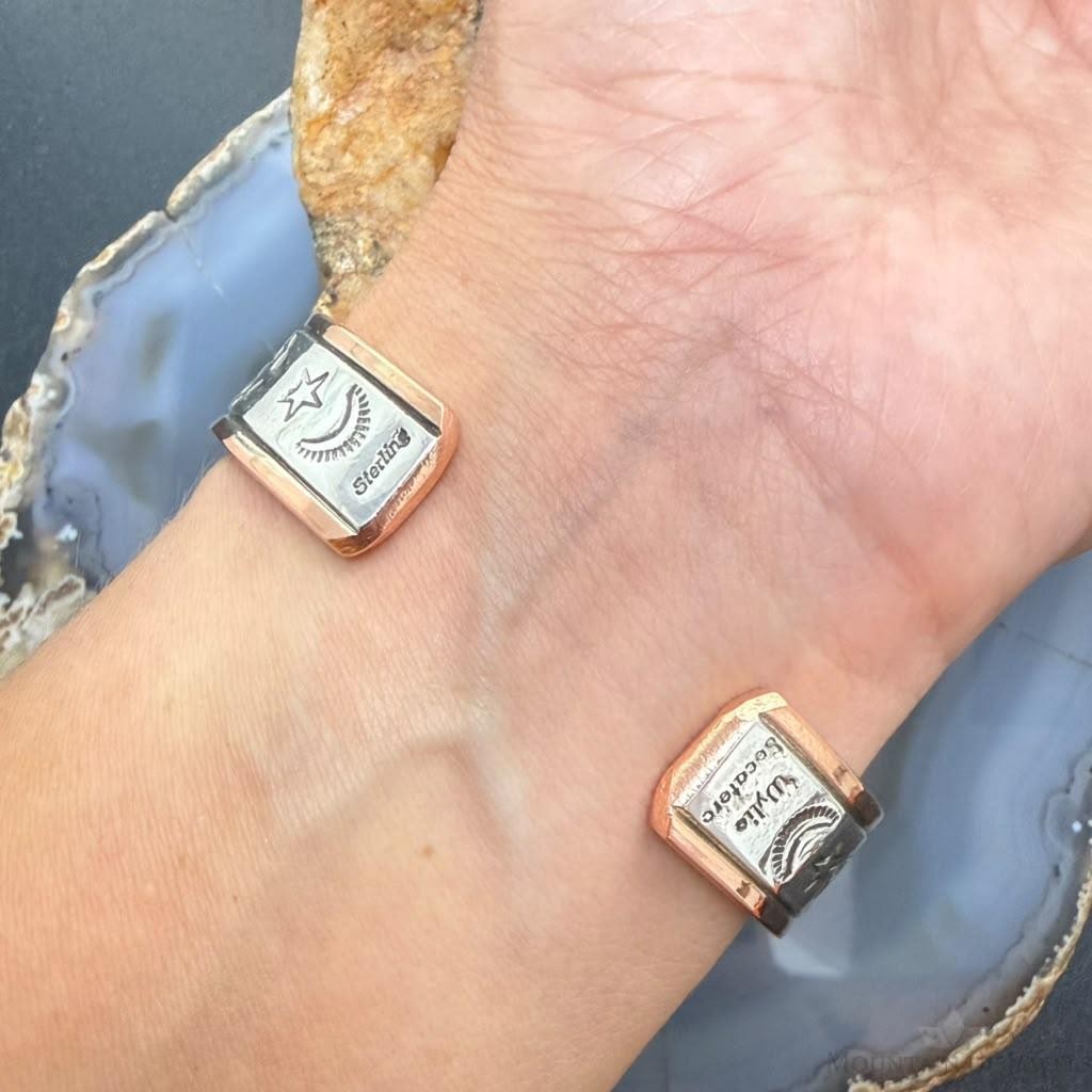 Wylie Secatero Navajo Sterling Silver & Copper Stamped Bracelet For Women #3