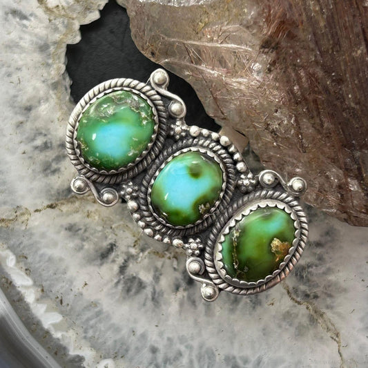 Sterling Silver Southwestern Style 3 Sonora Gold Turquoise Adjustable Ring For Women