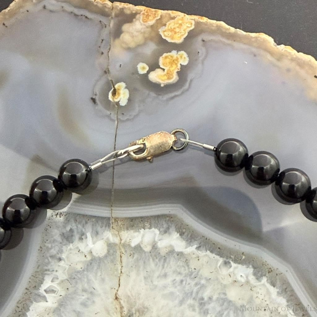 Sterling Silver Southwestern Style 6mm Onyx Beads 18" Necklace For Women