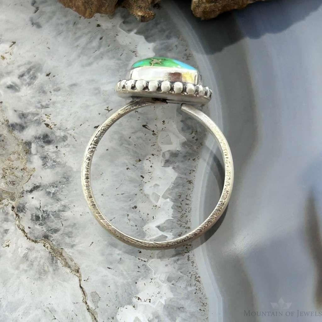 Sterling Silver Southwestern Style Square Sonora Gold Turquoise Adjustable Ring #6