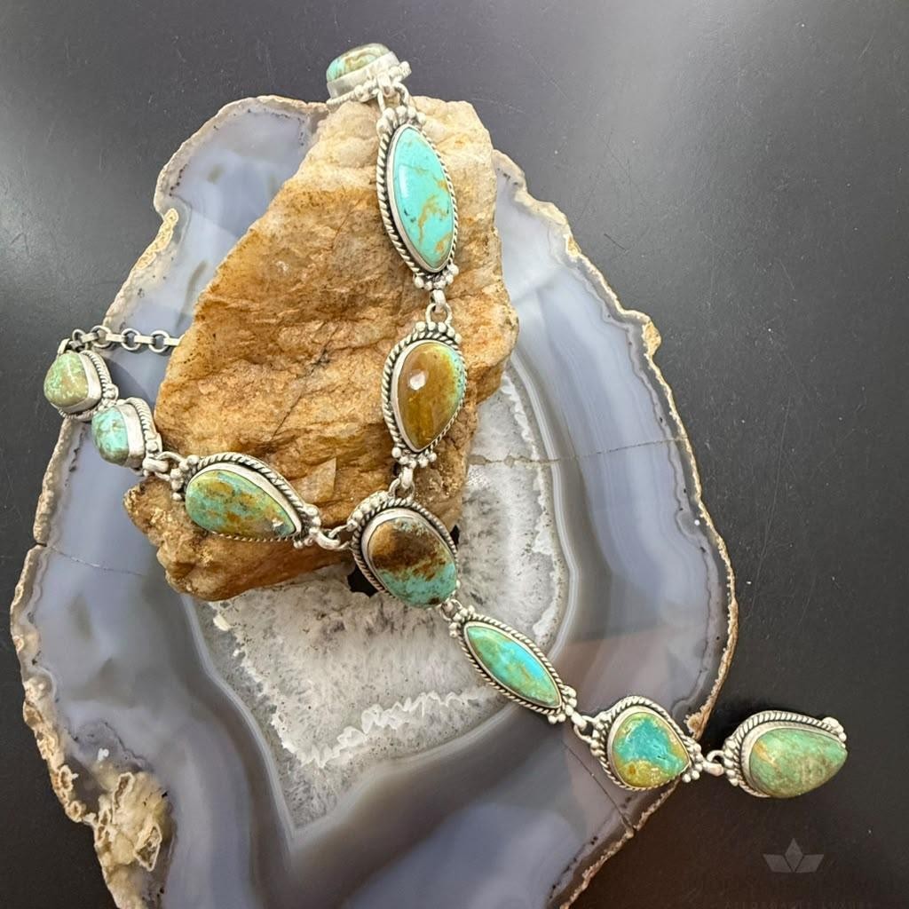 Sterling Silver Southwestern Style Royston Turquoise Lariat 30" Necklace For Women