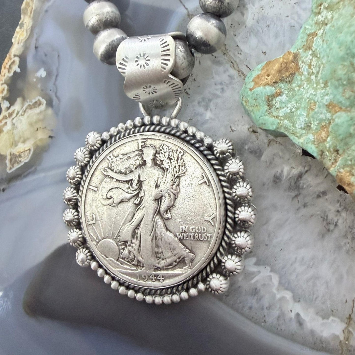 1944 Genuine 90% Silver US Walking Liberty Half Dollar Decorated Unisex Pendant