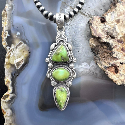 Sterling Silver Southwestern Style 3 Sonora Gold Turquoise Decorated Pendant For Women
