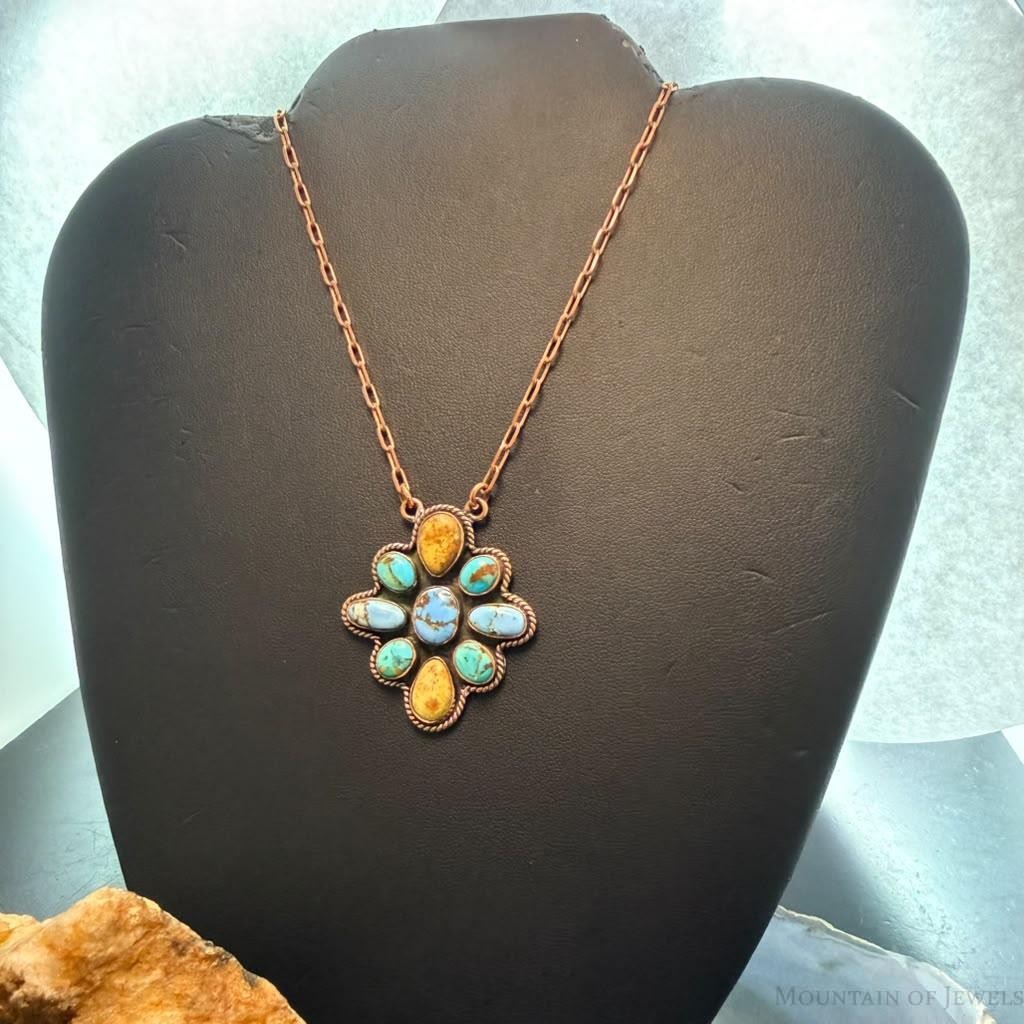 Copper Southwestern Style Mohave Palomino & Golden Hill Turquoise Necklace For Women