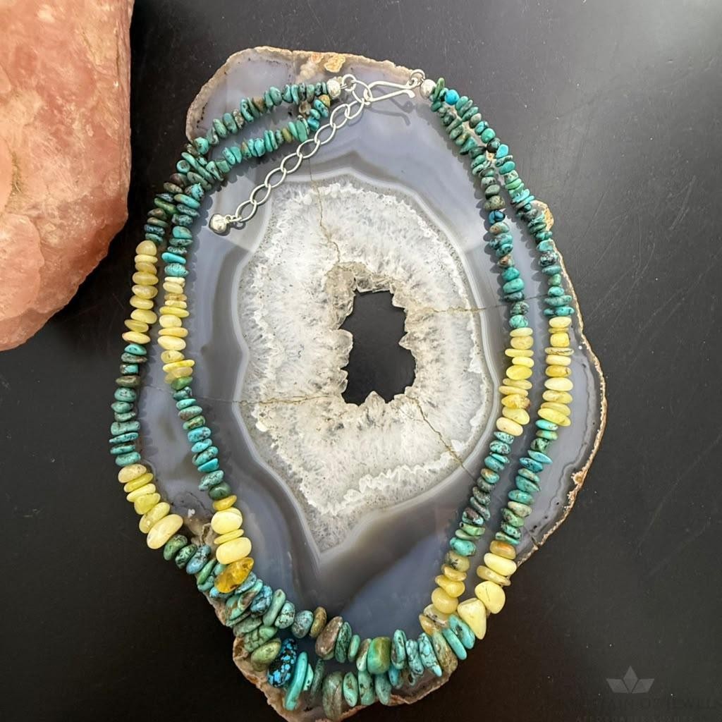 Desert Rose Trading Sterling Silver 2 Strand Turquoise & Yellow Opal Necklace For Women