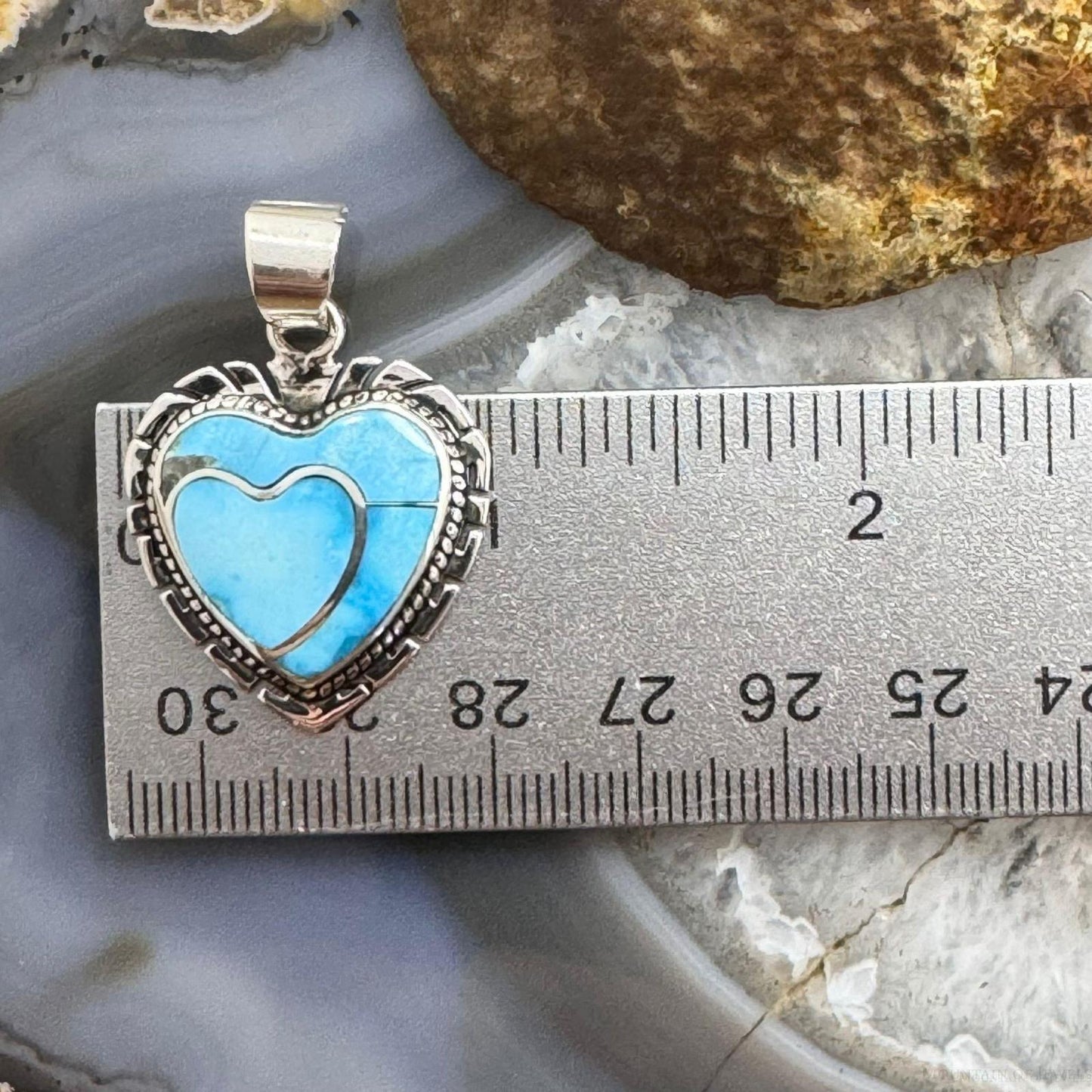 Native American Sterling  Silver Blue Ridge Turquoise Double Heart Pendant For Women