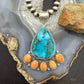Sterling Silver Southwestern Style Malachite Chrysocolla&Spiny Oyster Decorated Pendant