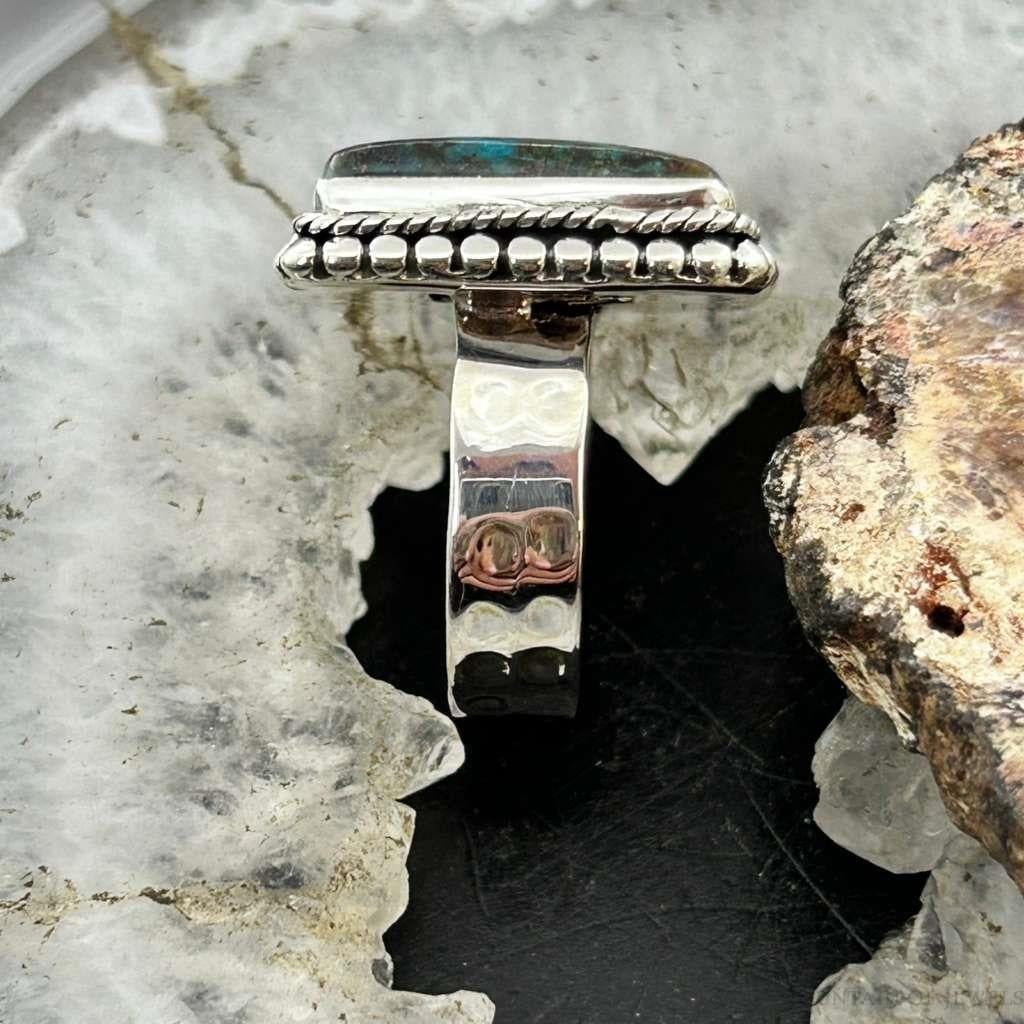Sterling Silver Southwestern Style Chrysocolla Decorated Bar Ring Size 7.5 For Women
