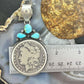 Genuine 1884 90% Morgan Silver Dollar Coin Golden Hill Turquoise Unisex Pendant