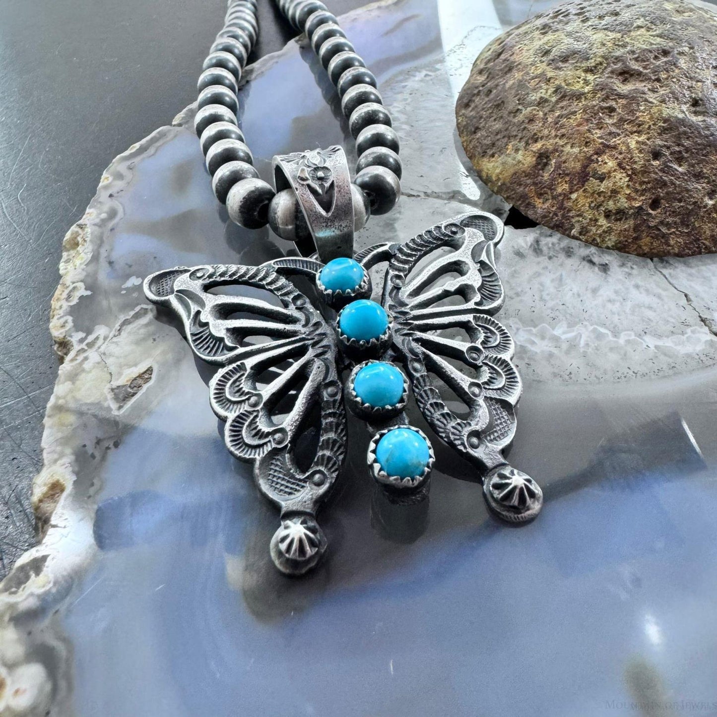 Eva & Linberg Billah Sterling Silver Butterfly w/Turquoise Decorated Pendant For Women