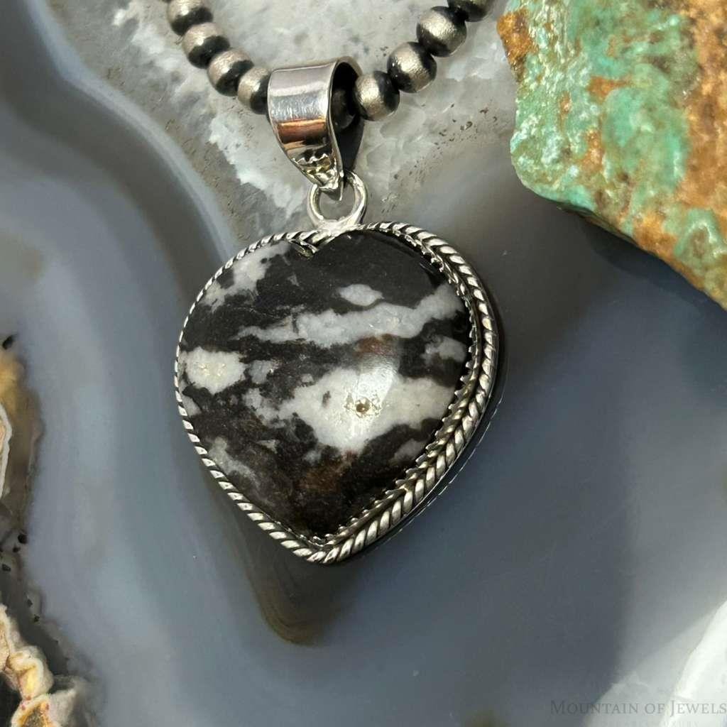 Sterling Silver Southwestern Style White Buffalo Heart Pendant For Women #2