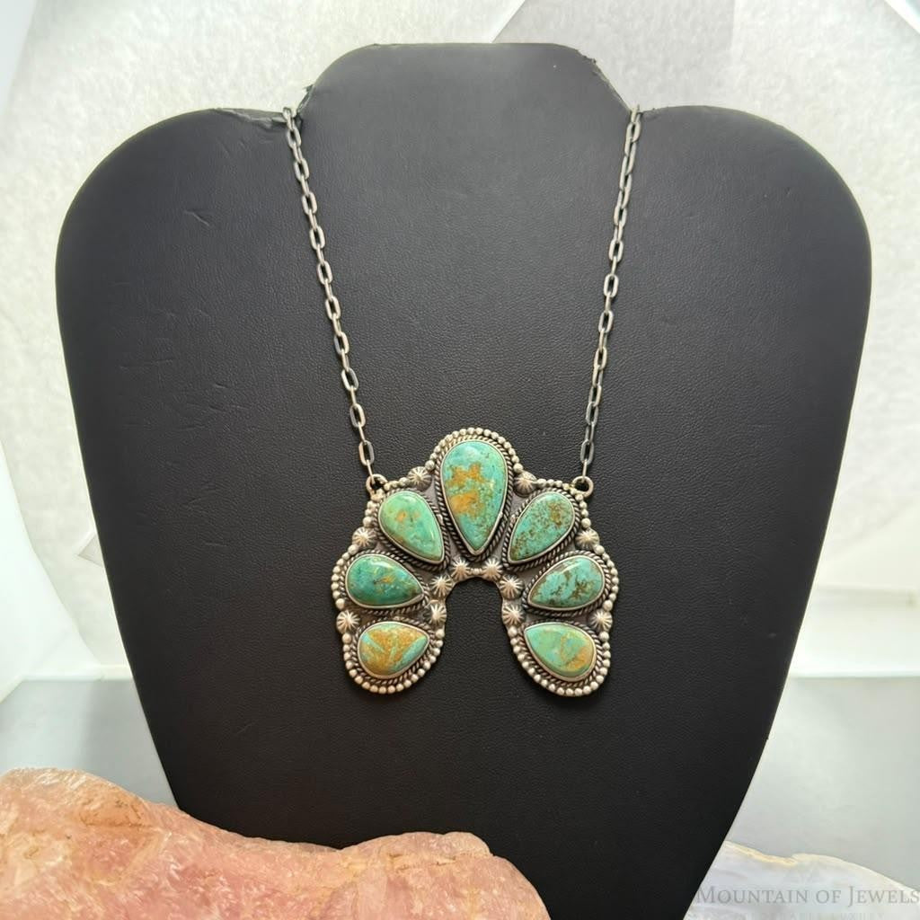 Sterling Silver Southwestern Style Royston Turquoise Naja 24" Necklace For Women