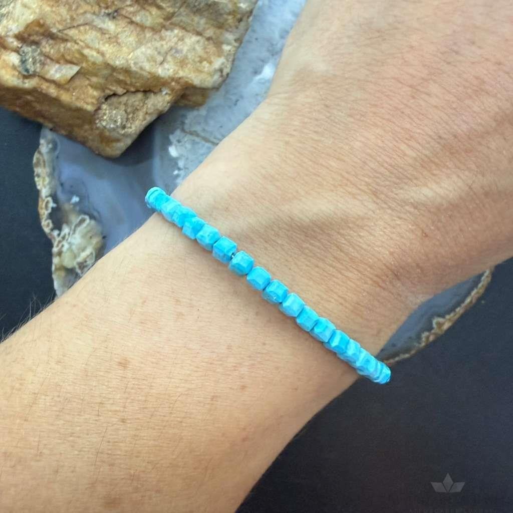 Sterling Silver Faceted Square Turquoise Beads Bracelet/Anklet For Women