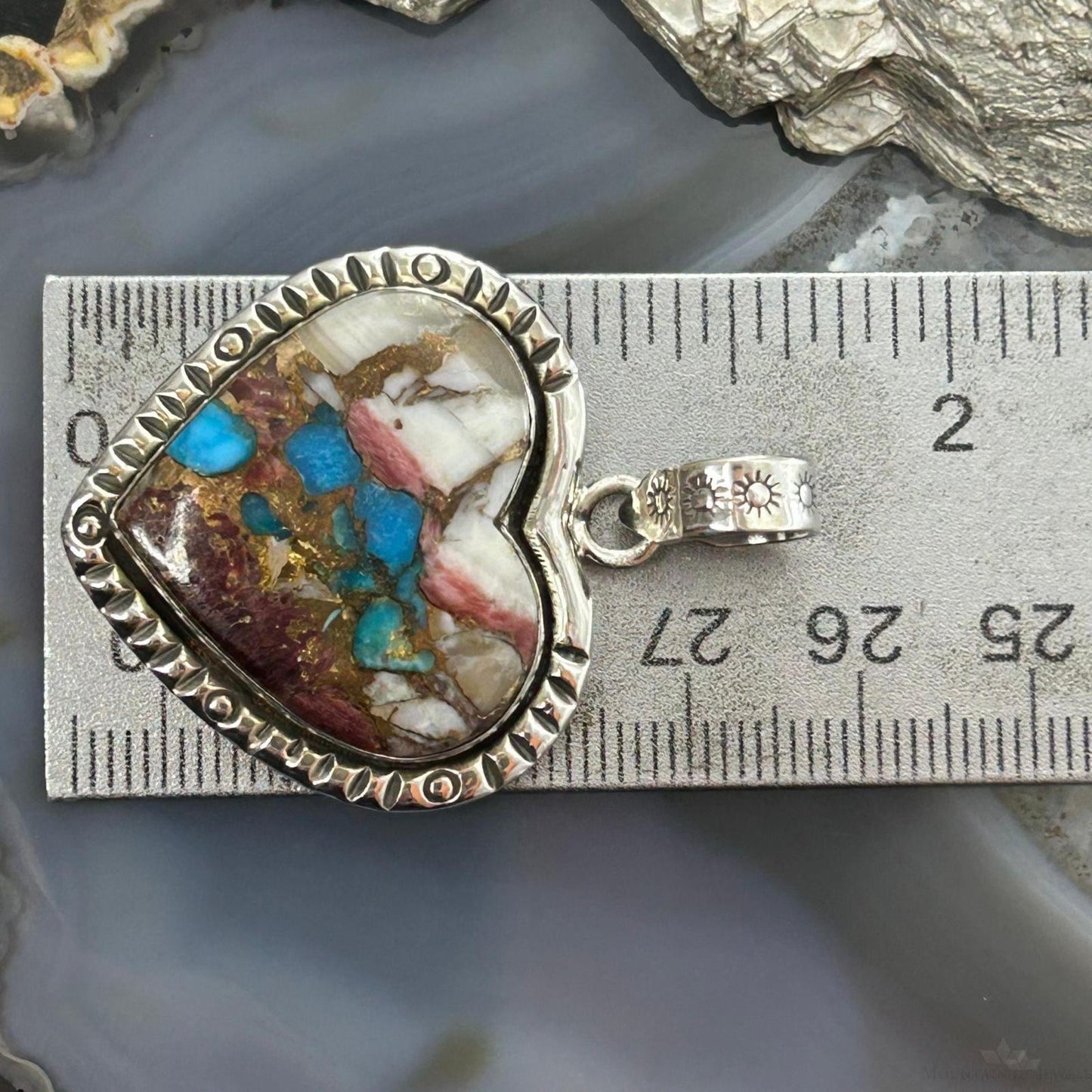 Sterling Silver Southwestern Style Turquoise Spiny Oyster Heart Pendant For Women #1