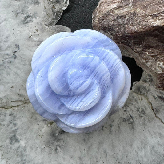 Carolyn Pollack Sterling Silver Blue Lace Agate Carved Rose Ring Size 5 For Women