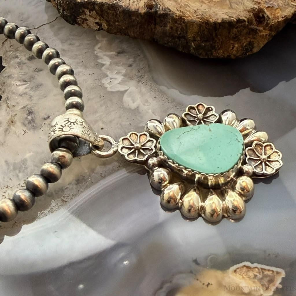 Sterling Silver Southwestern Style Natural Shape Turquoise Decorated Pendant For Women