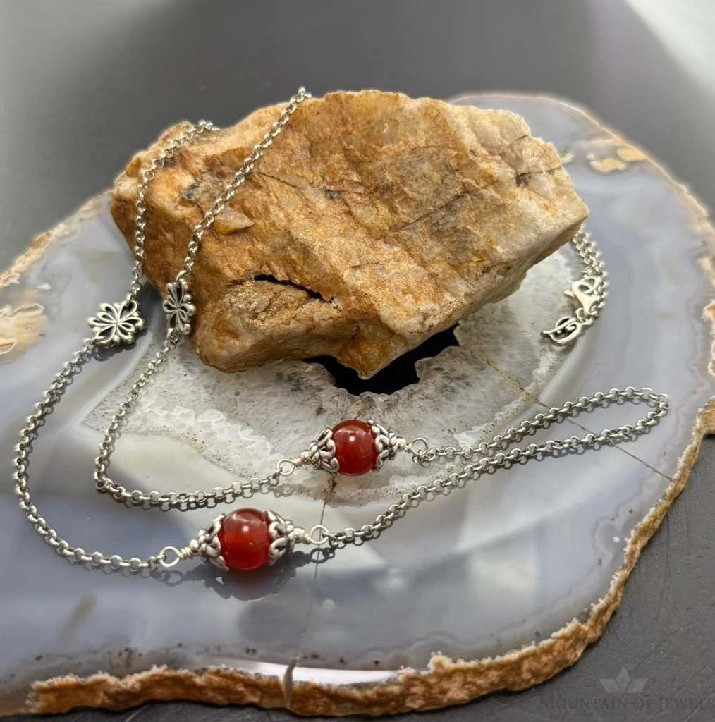 Carolyn Pollack Sterling Silver Chain Link w/Carnelian Beads 31" Necklace For Women