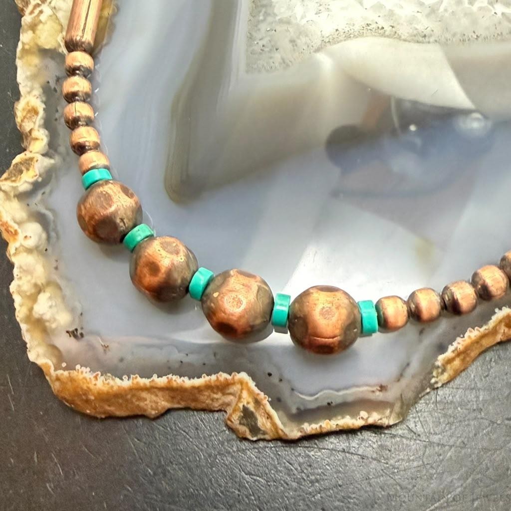 Southwestern Style .5-9mm Copper Navajo Pearl Round & Cylinder w/Sonoran Turquoise For Women #2 0" Necklace