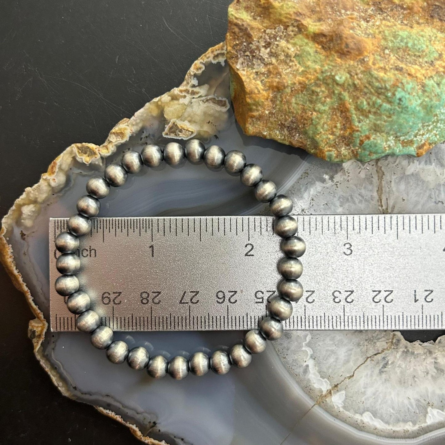 Sterling Silver 6mm Navajo Pearl Beads Stretch Bracelet For Women