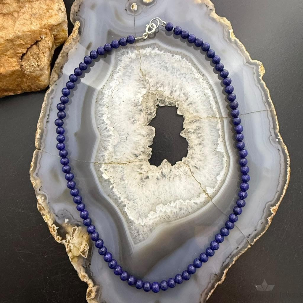 Sterling Silver Southwestern Style 4mm Lapis Beads 16" Necklace For Women