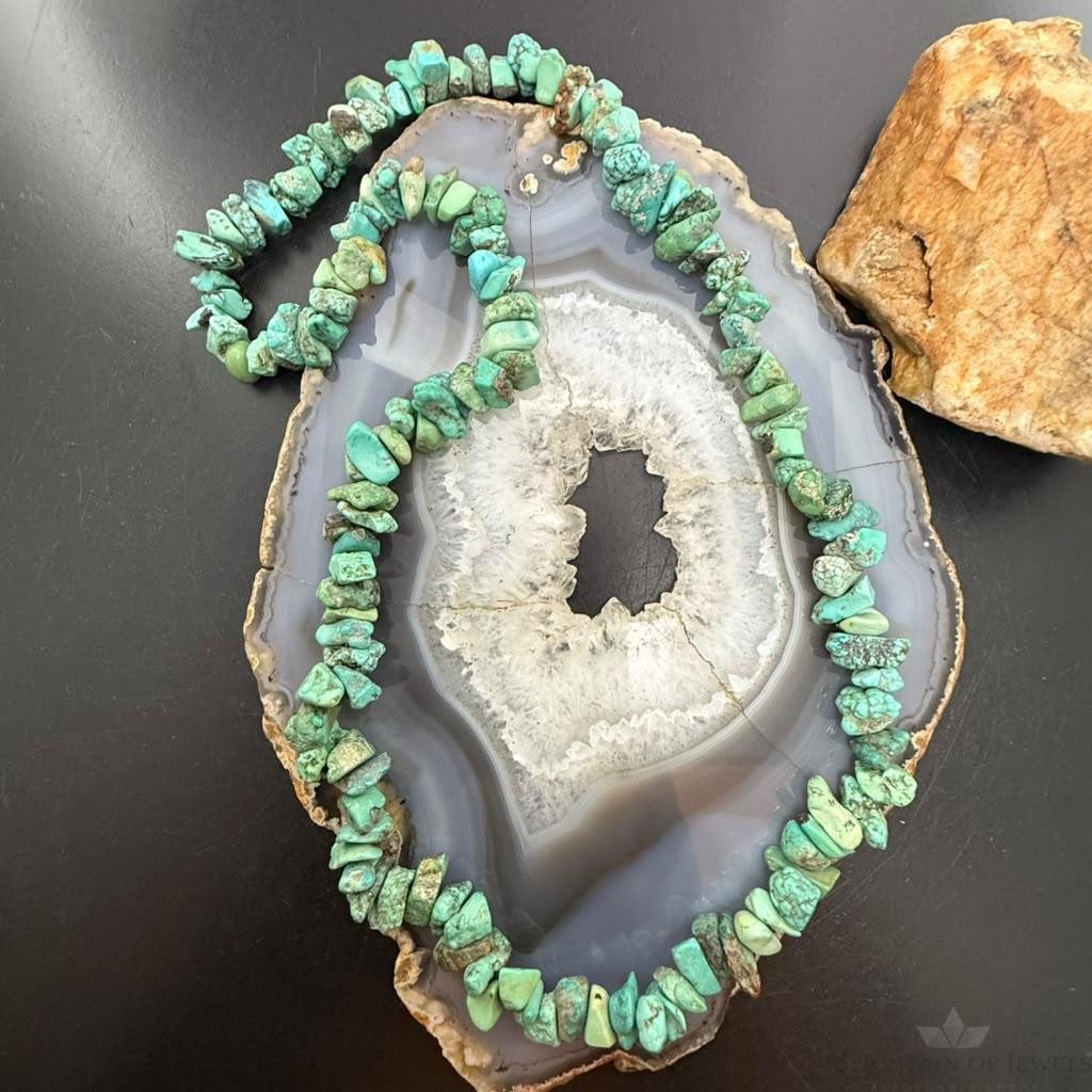 Vintage Native American Rough Turquoise 24" Necklace For Women