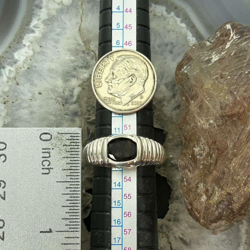 Carolyn Pollack Sterling Silver Faceted Smokey Quartz Decorated Ring Size 6.25 For Women