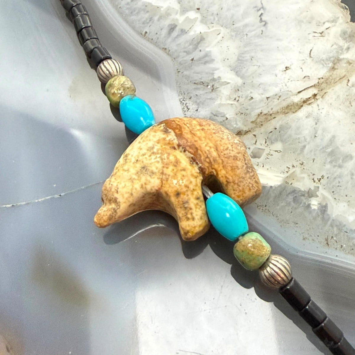 Shube Dakota West Fetish Bear Onyx & Turquoise Beads 24"-27" Necklace For Women