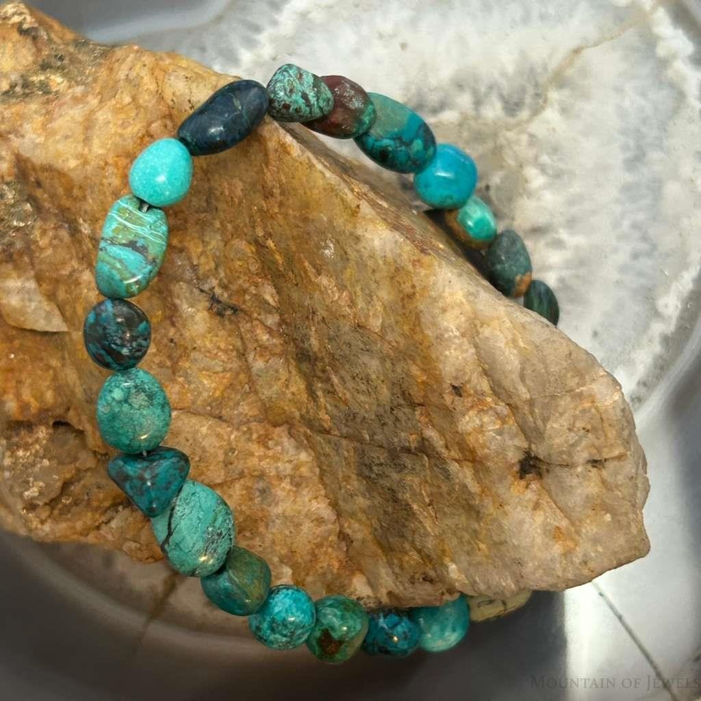 Sterling Silver Natural Turquoise Beads 7" Bracelet For Women #1
