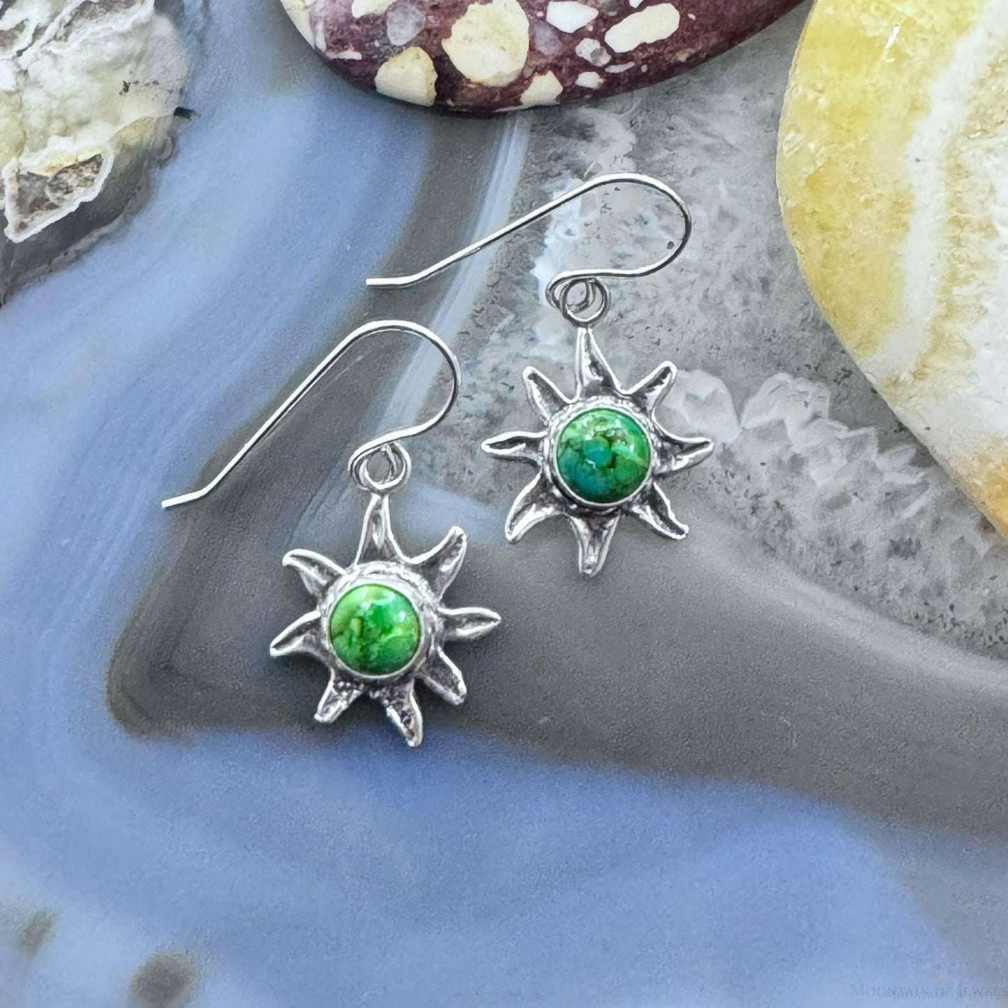 Sterling Silver Turquoise Flower Dangle Earrings For Women