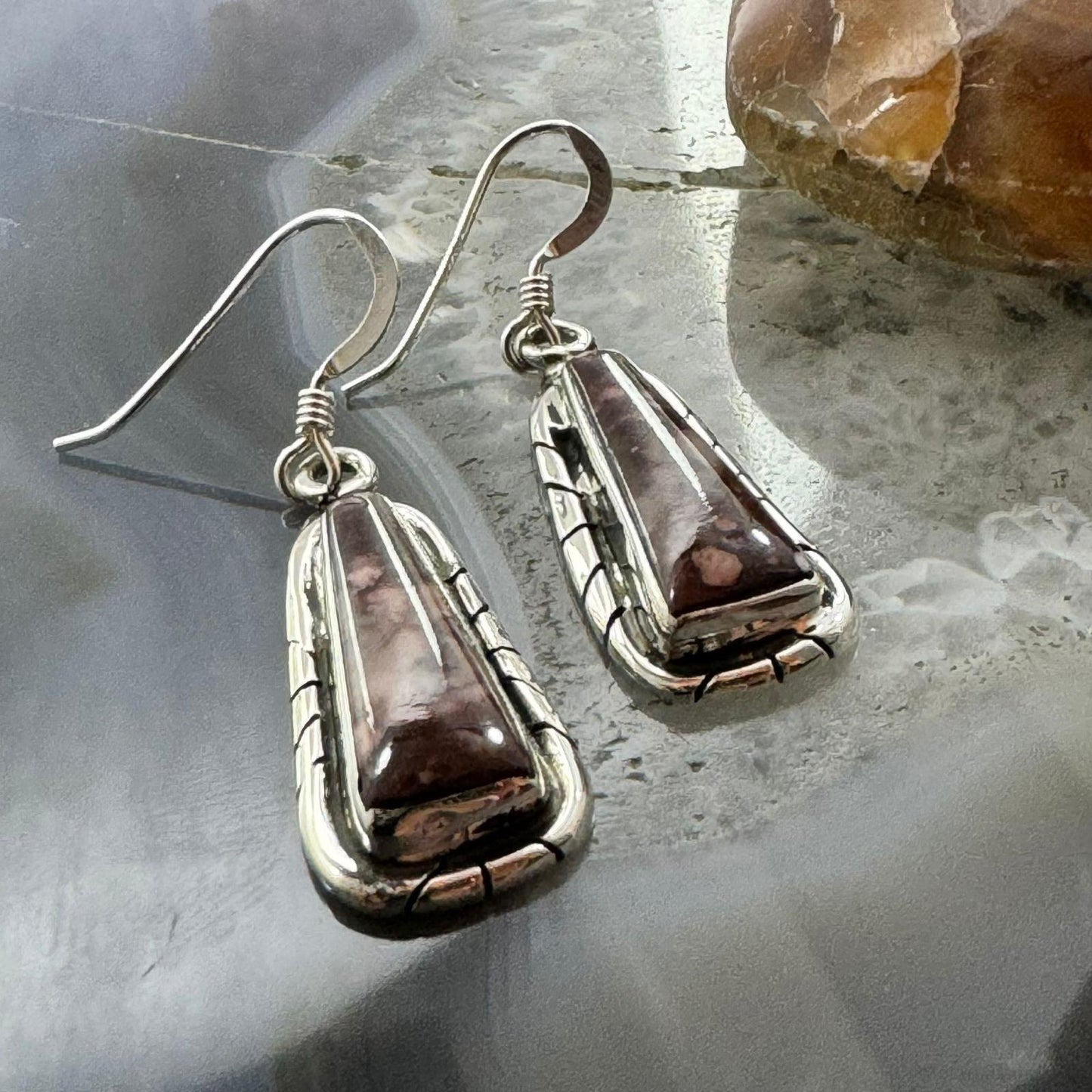 Native American Sterling Silver Trapeze Wild Horse Dangle Earrings For Women.