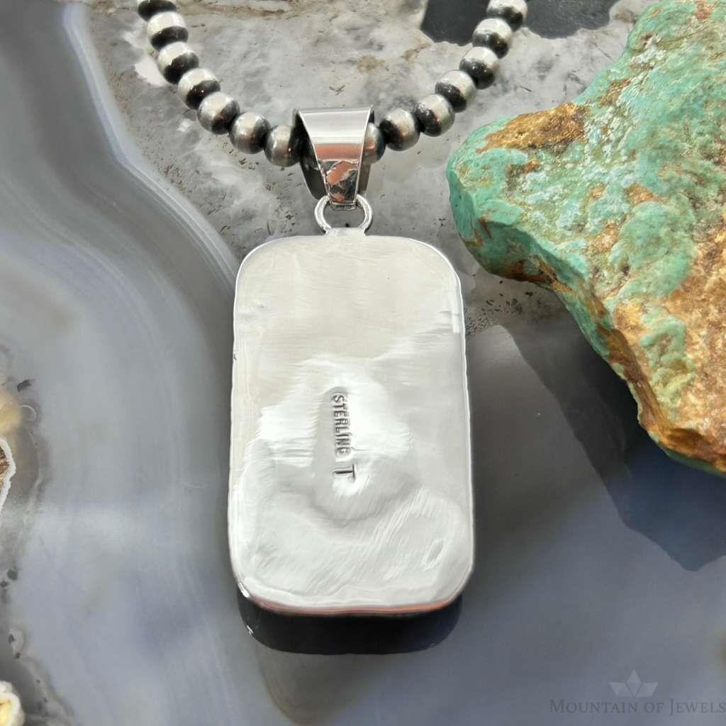 Native American Sterling Silver Rectangle Pink Conch Decorated Pendant For Women