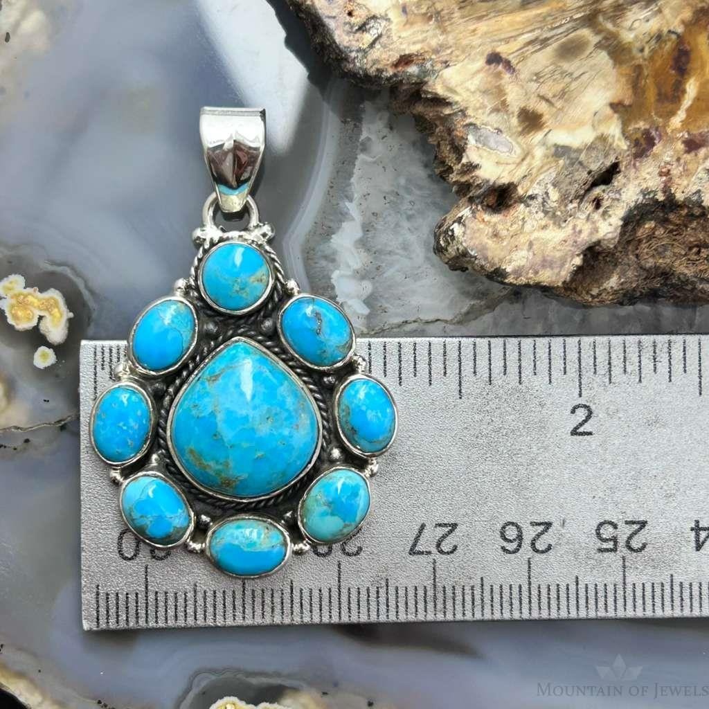 Sterling Silver Southwestern Style Mohave Turquoise Cluster Pendant For Women #2