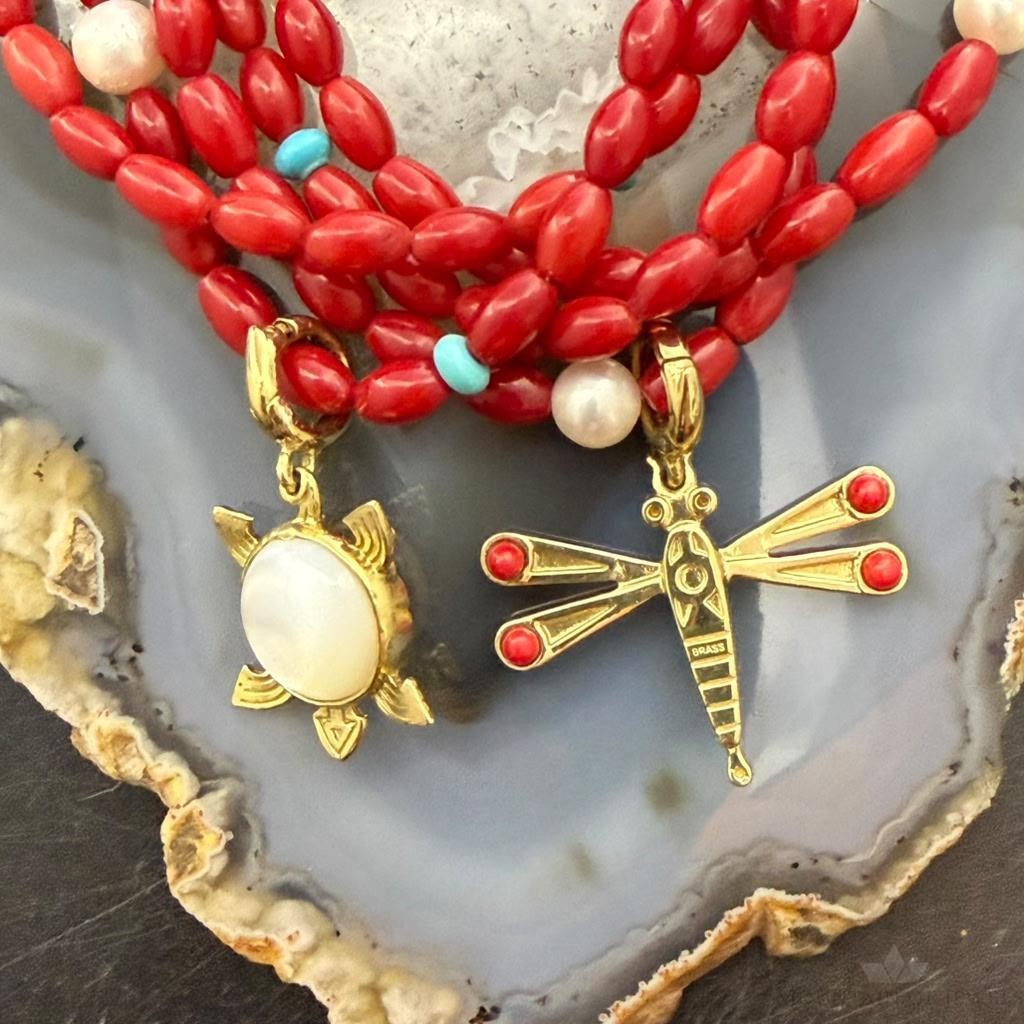 Carolyn Pollack Brass 5 Strands Red Jasper Beads w/Enhancer Necklace For Women